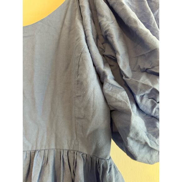 ELF Made by Hand Dress large Puff short sleeve mini dress 100% Linen ruched XXL - Picture 5 of 11